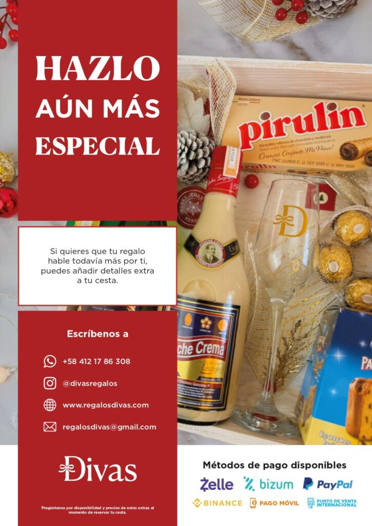 Página informativa con extras para personalizar cestas, datos de contacto y métodos de pago